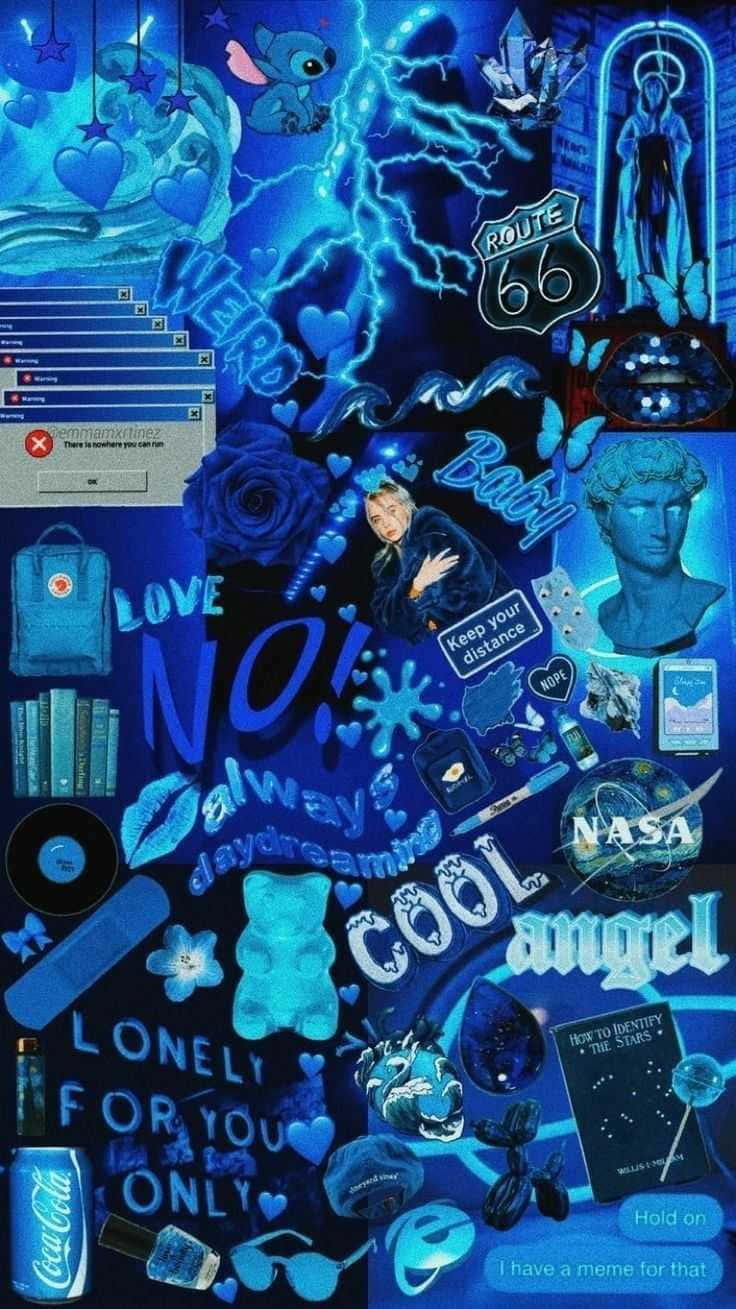 Neon Blue Baddie Aesthetic Collage Iphone Wallpaper