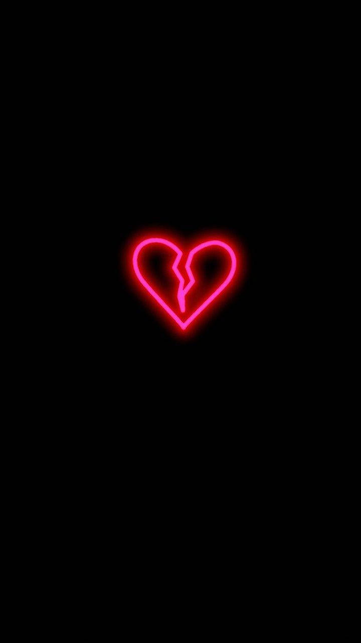 Neon Broken Heart Black Wallpaper