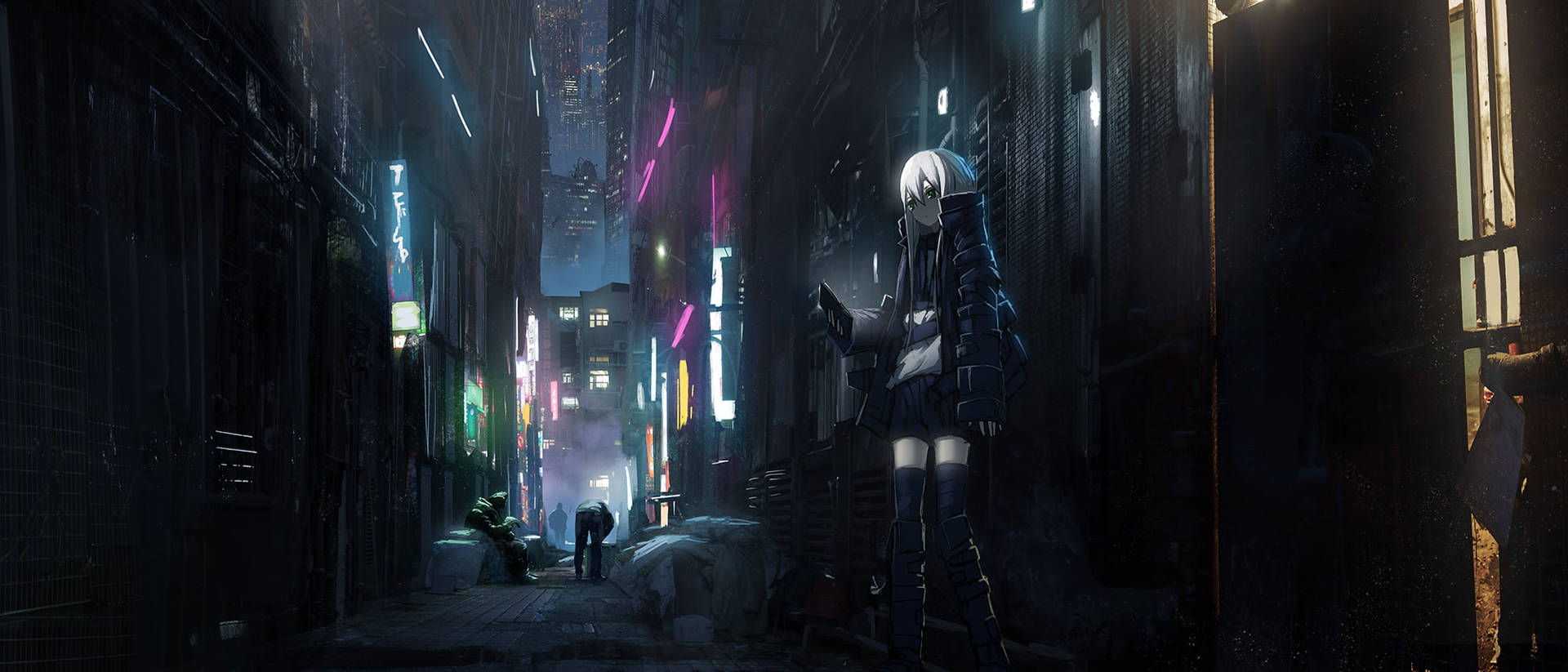 Download free Neon City Dark Anime Aesthetic Desktop Wallpaper -  MrWallpaper.com