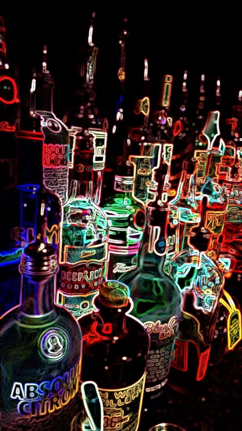 Neon Glow Liquor Bottles Wallpaper