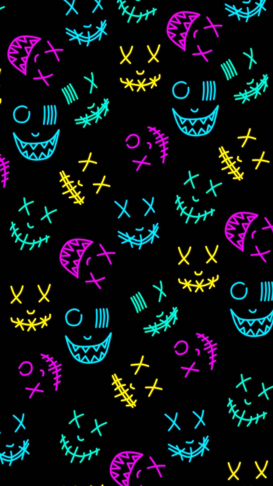 Neon Graphic Smiley Faces Wallpaper