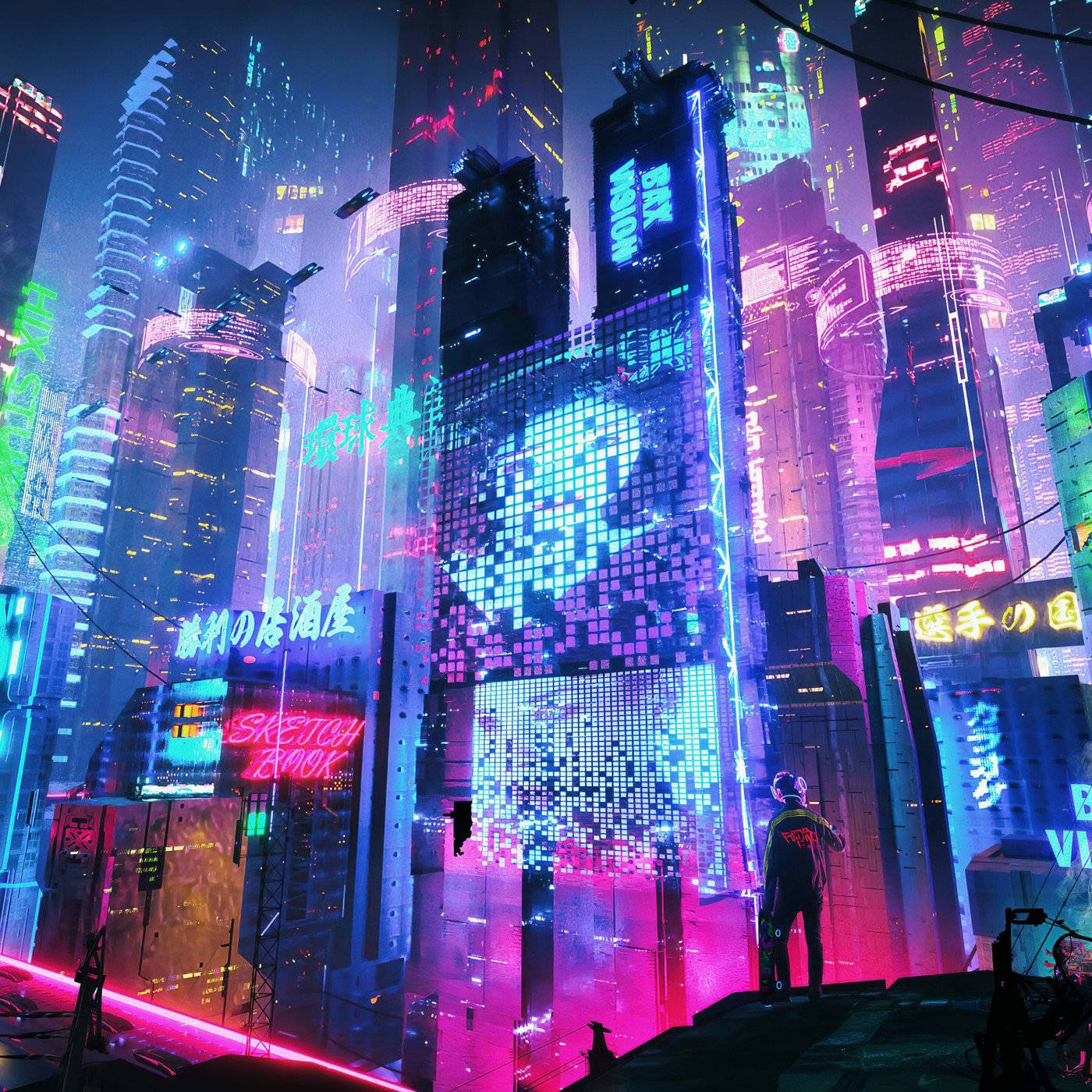 Neon Lights Illuminating The City Nightscape Wallpaper