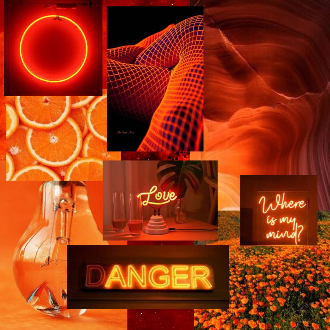 Neon Orange Aesthetic Collage Danger Circle Wallpaper