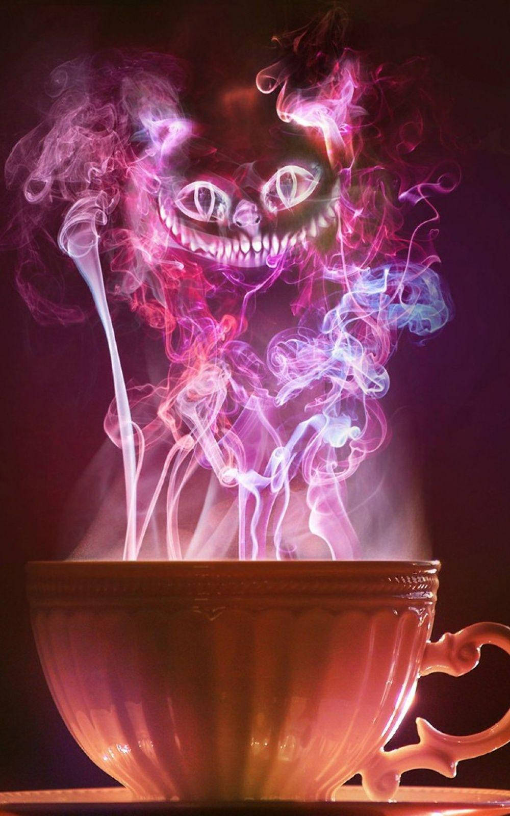 Neon Pink Cheshire Cat Smoke Wallpaper