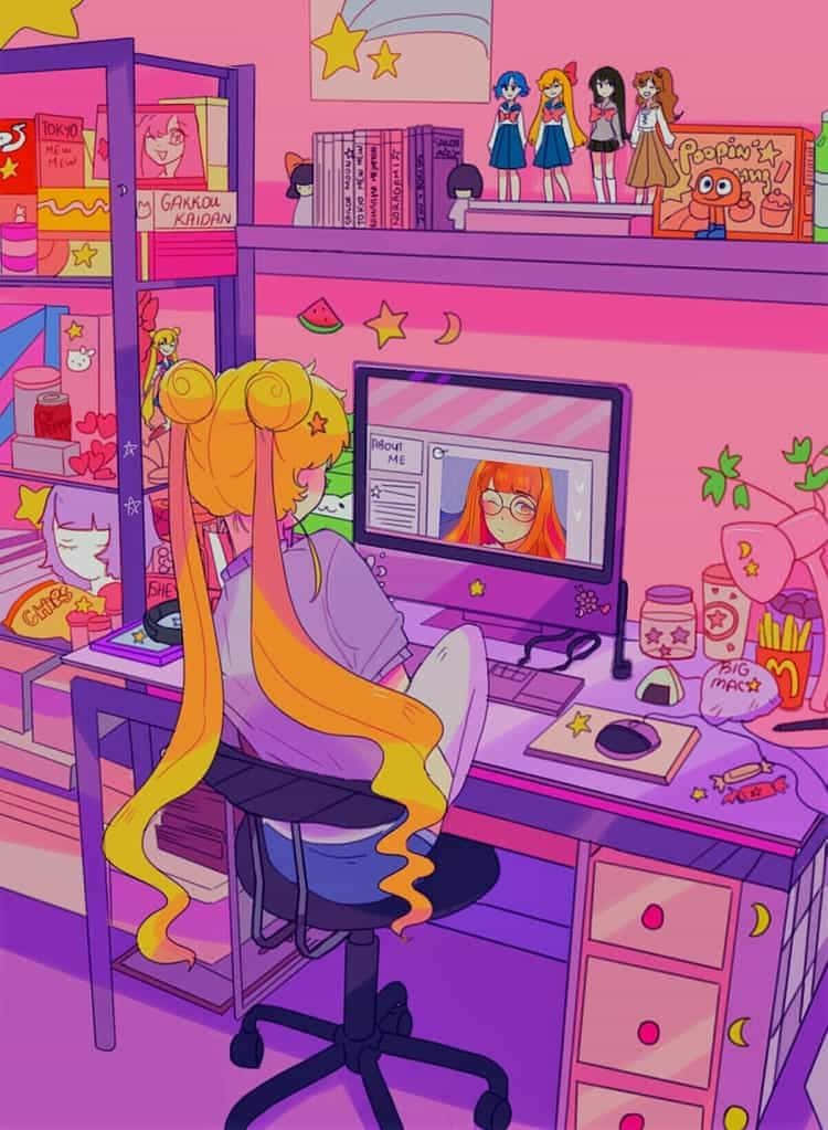 Neon Pink Sailor Moon 90s Anime Aesthetic Wallpaper