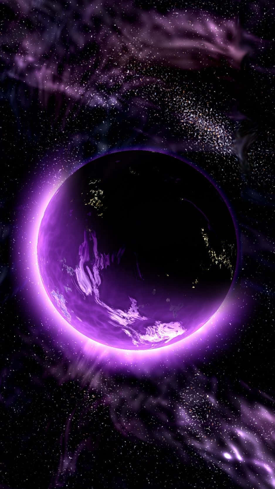 Neon Purple Crescent Moon In Universe Iphone Wallpaper