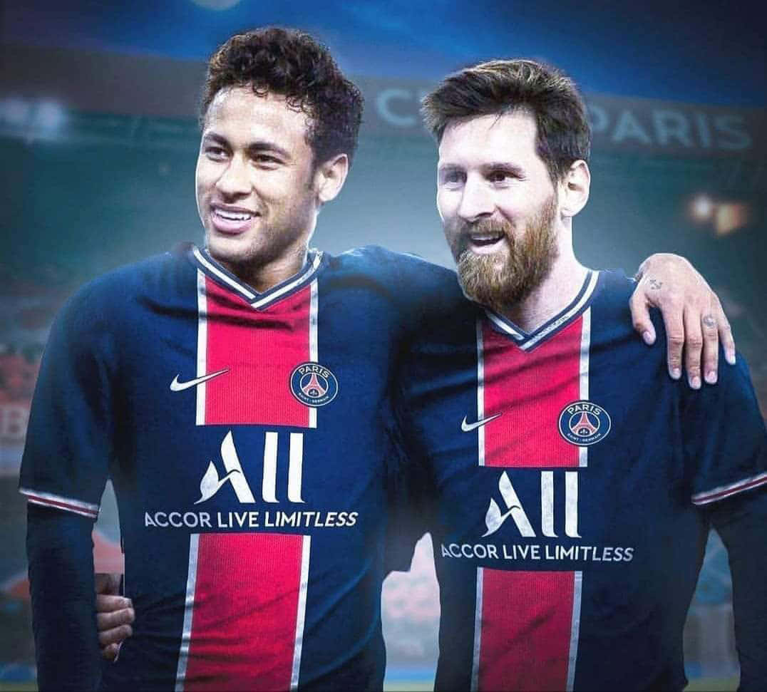 Neymar And Messi In An Embrace Wallpaper