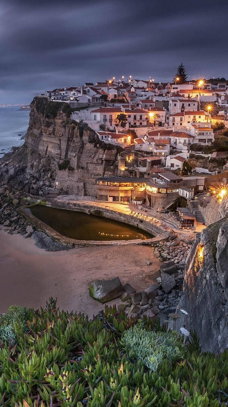 Nighttime Azenha Do Mar Beach Sintra Wallpaper