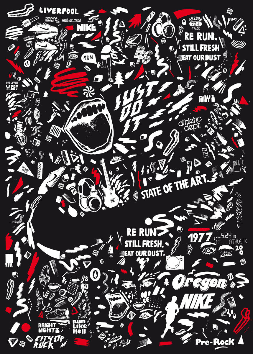 Nike Graffiti Random Doodles Red Wallpaper