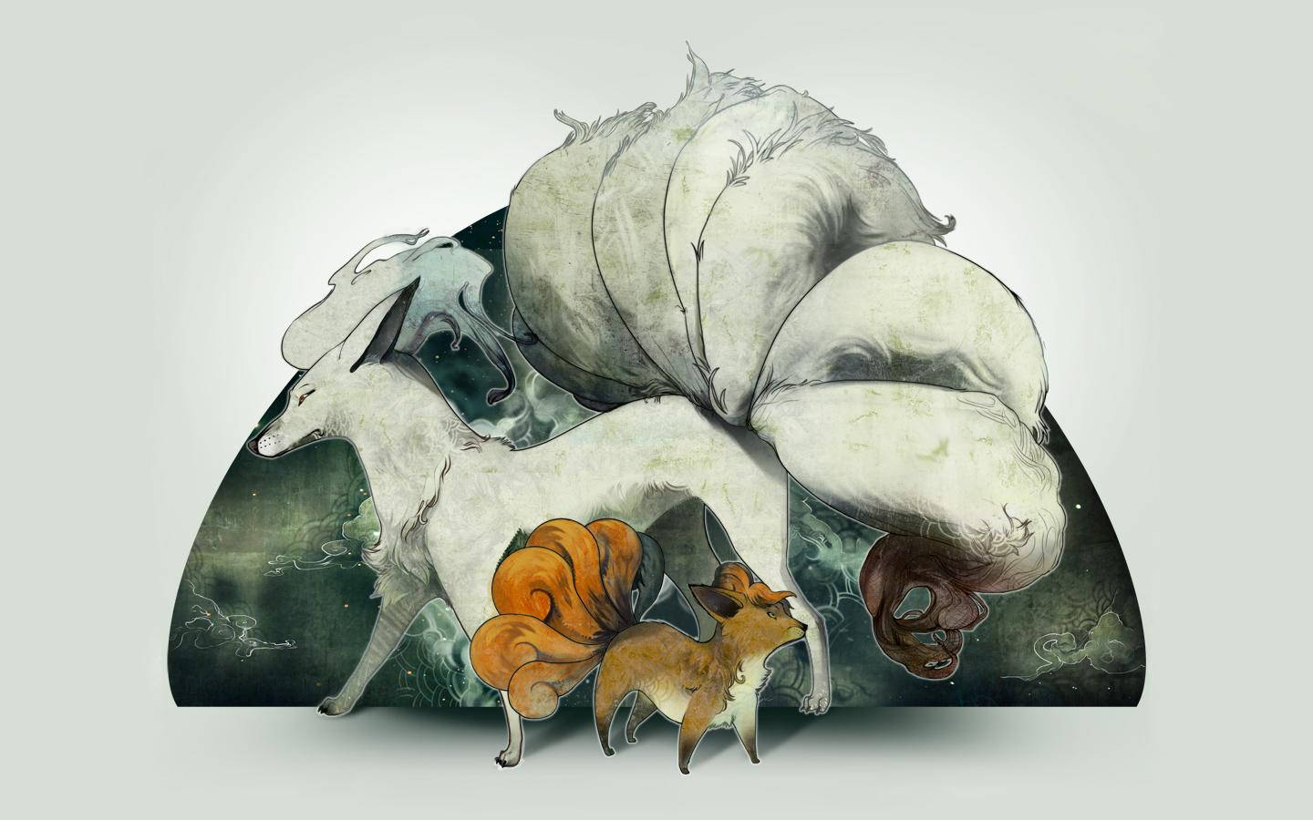 Ninetails And Vulpix Cool Drawing Wallpaper