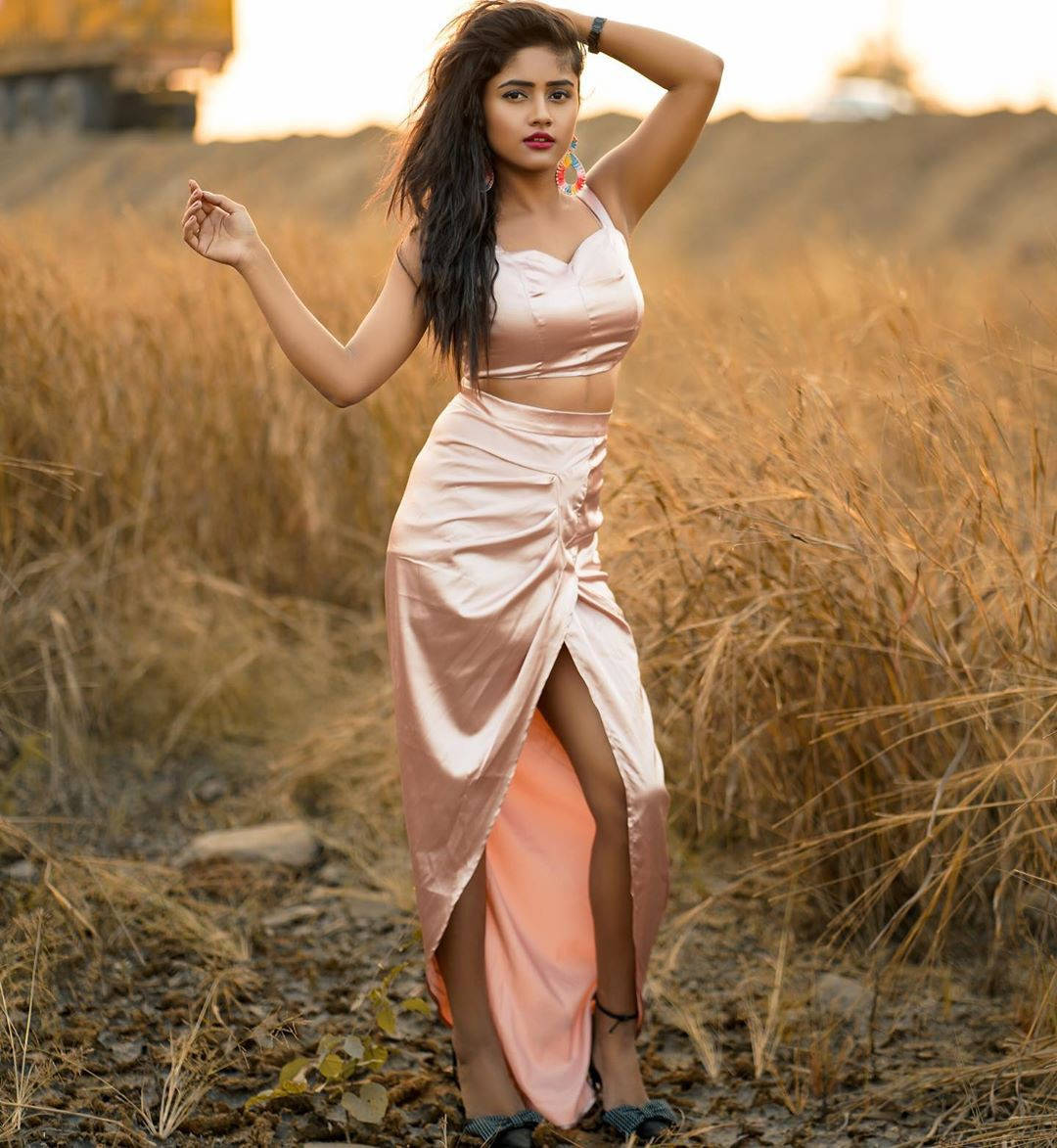 Nisha Guragain Wearing Silky Champagne Dress Wallpaper