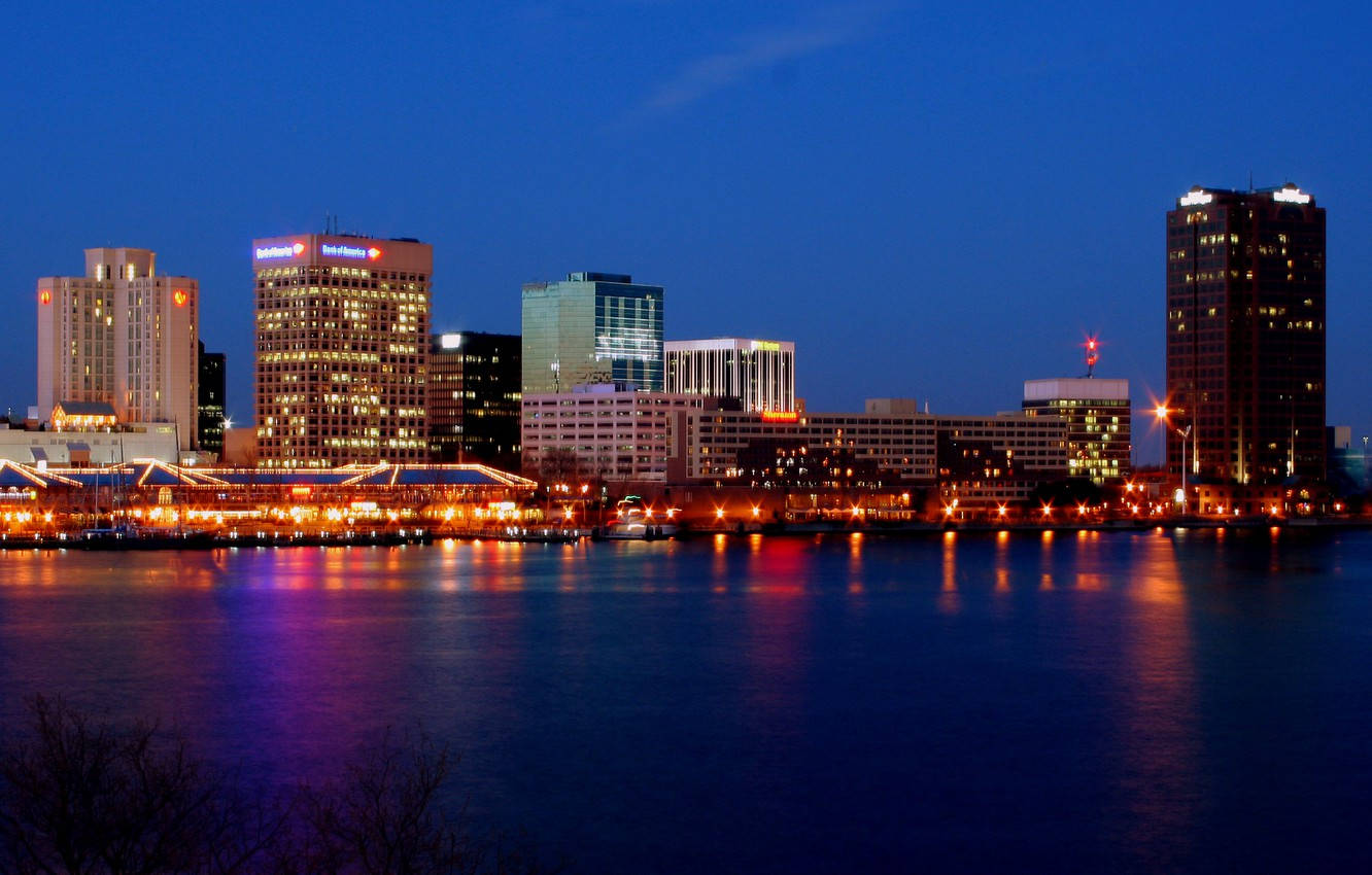 Norfolk Virginia Skyline At Night Wallpaper