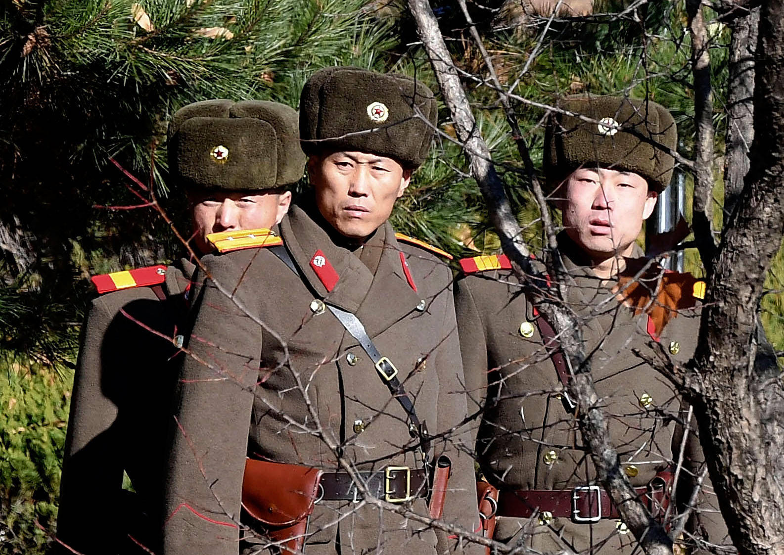North Korea Soldiers Behind Bare Tree Wallpaper