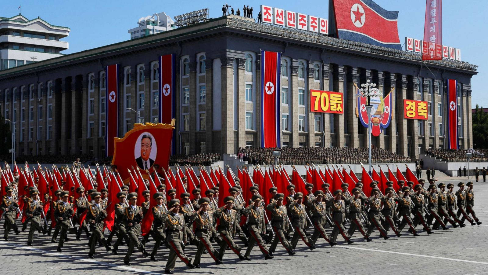 North Korea Soldiers Marching With Flags Wallpaper