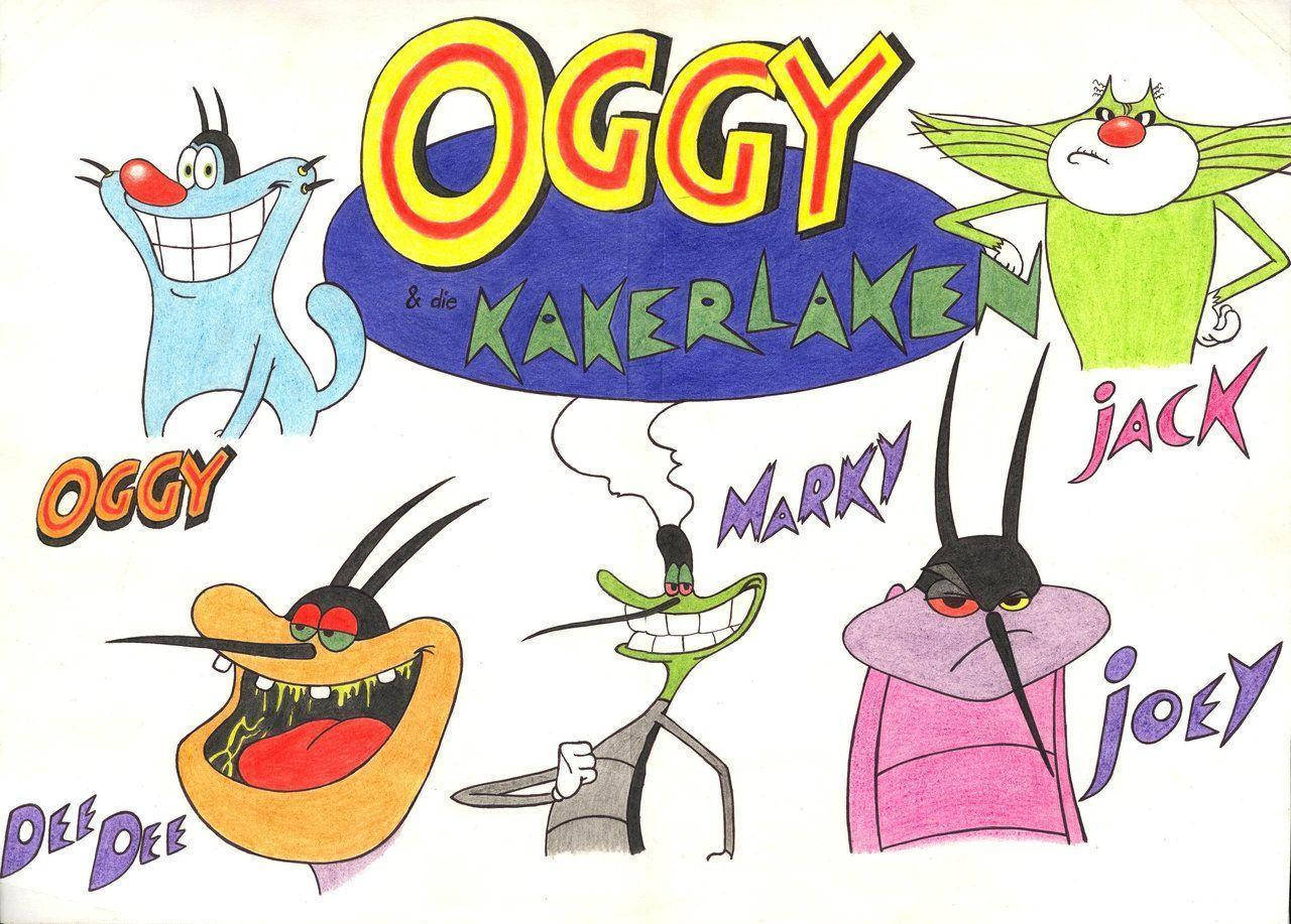 Oggy And The Cockroaches Character Art Wallpaper