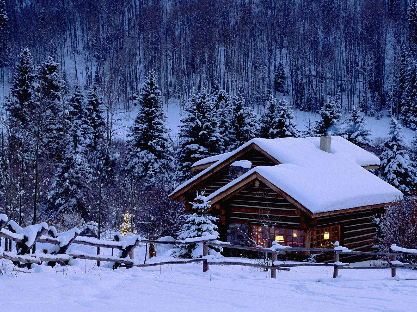 Old Aesthetic Christmas Snowy Cabins Wallpaper