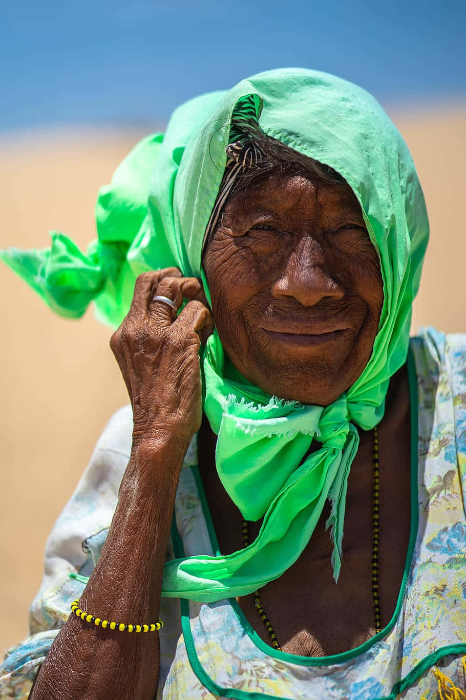 Old Lady In Neon Green Scarf Wallpaper