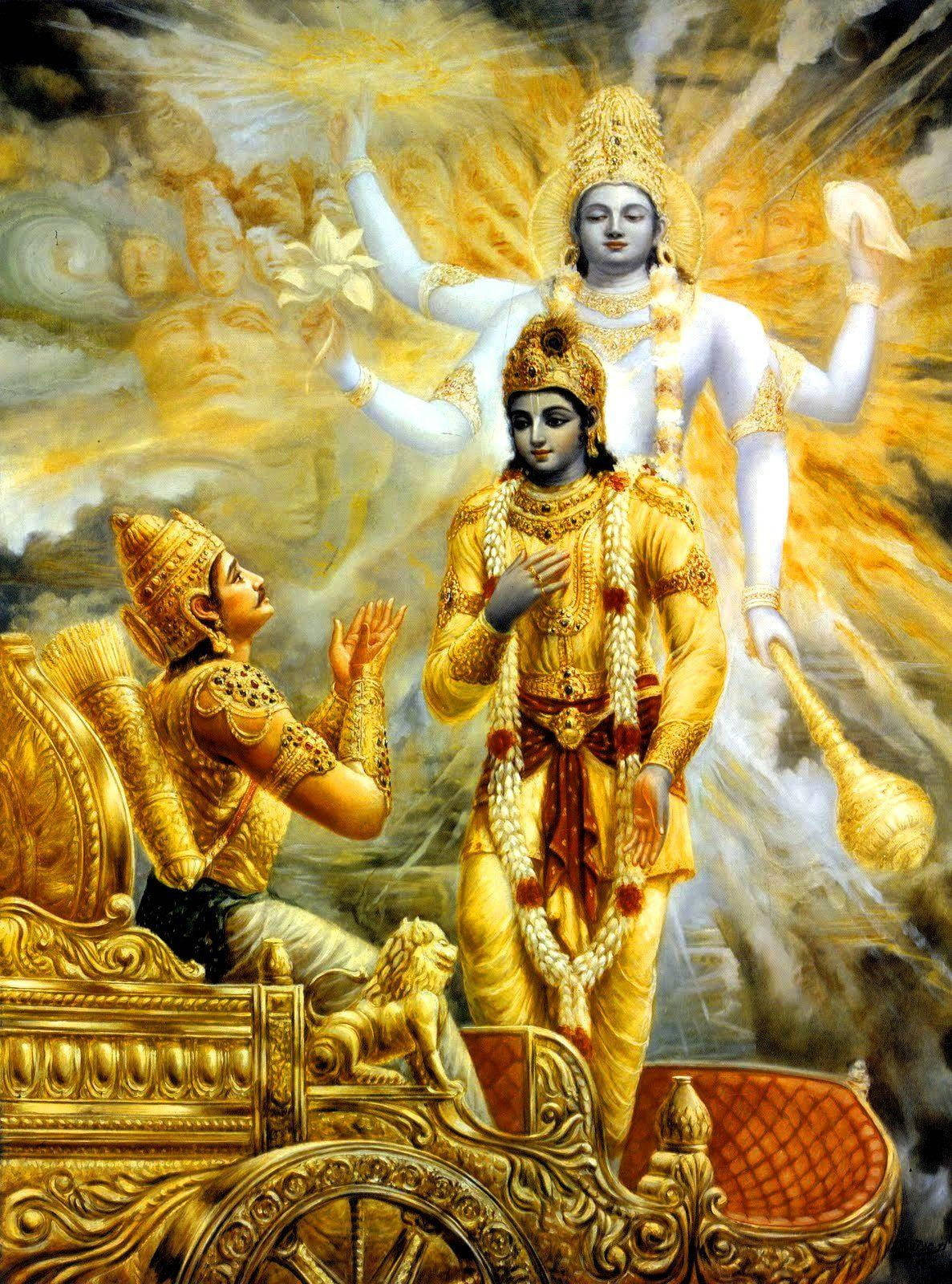 Old Painting Krishna 3d Gold Wallpaper