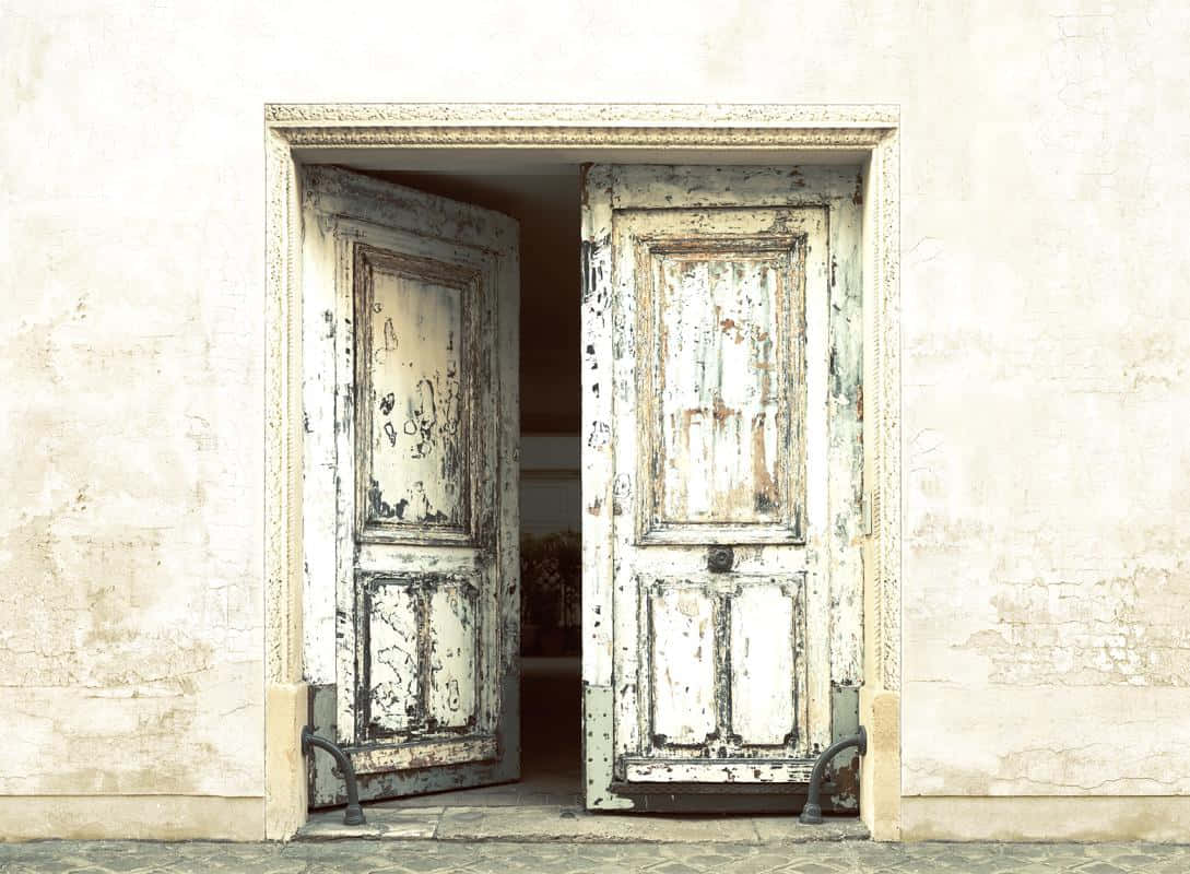 Old White Open Door Wallpaper