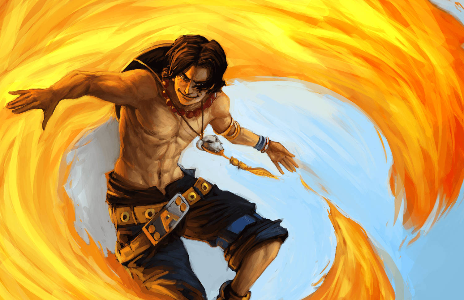 One Piece Ace Fire Surfing Wallpaper