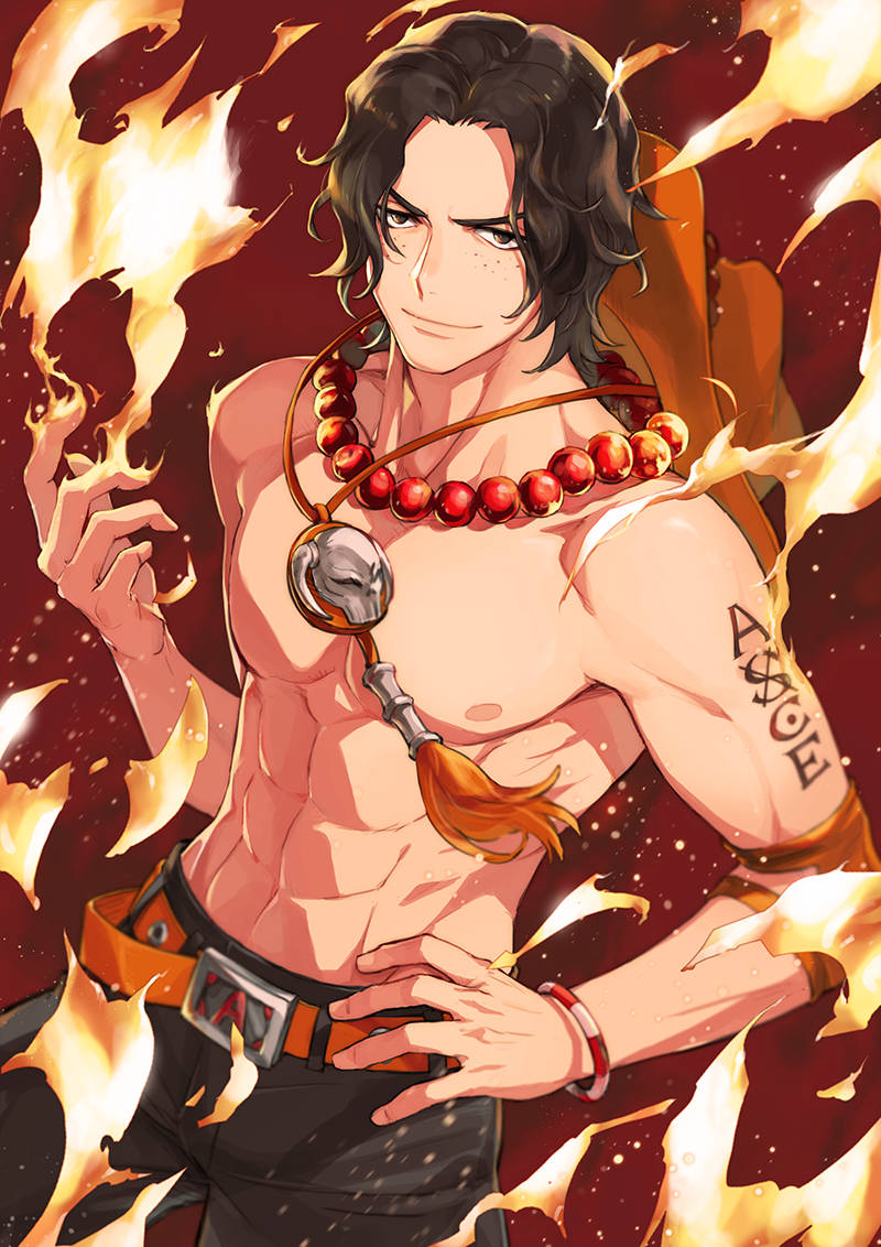 One Piece Ace Surrounded By Fire Wallpaper