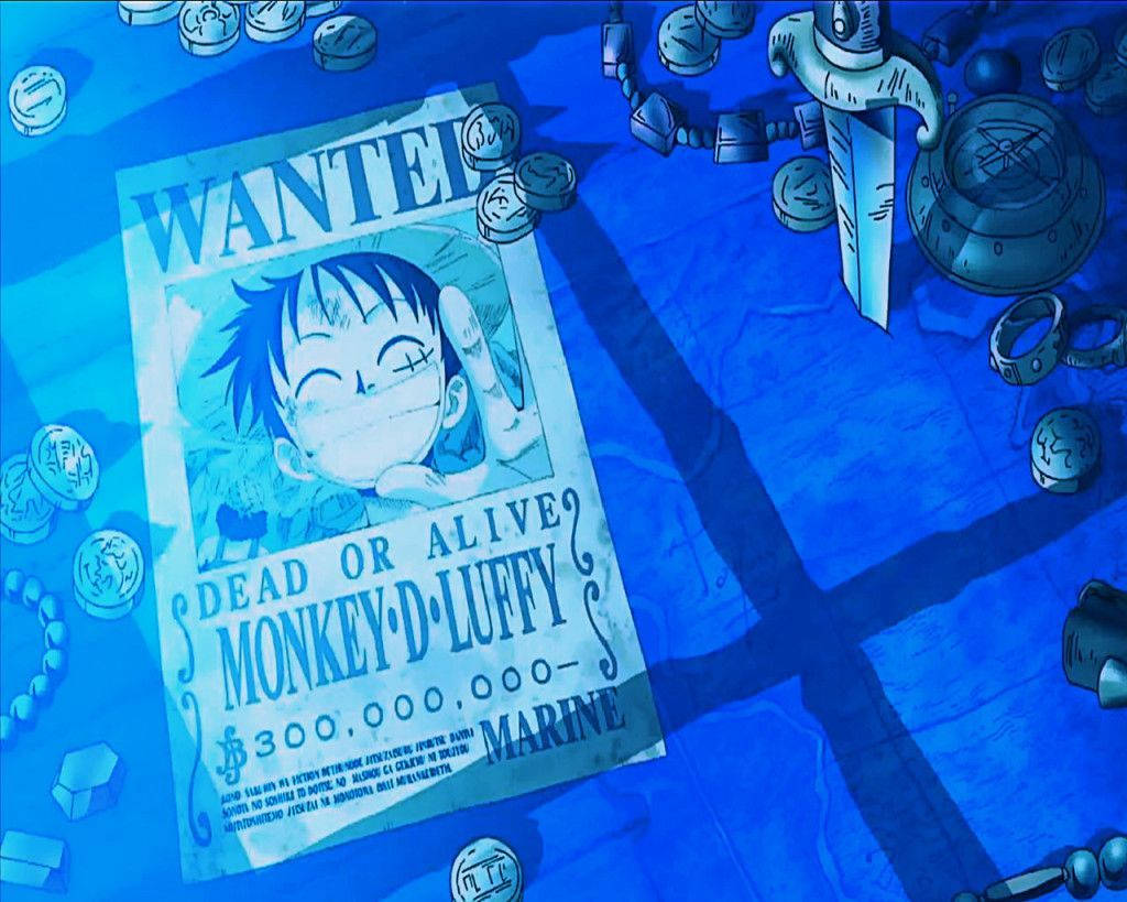 One Piece Blue Luffy Wanted Poster Wallpaper