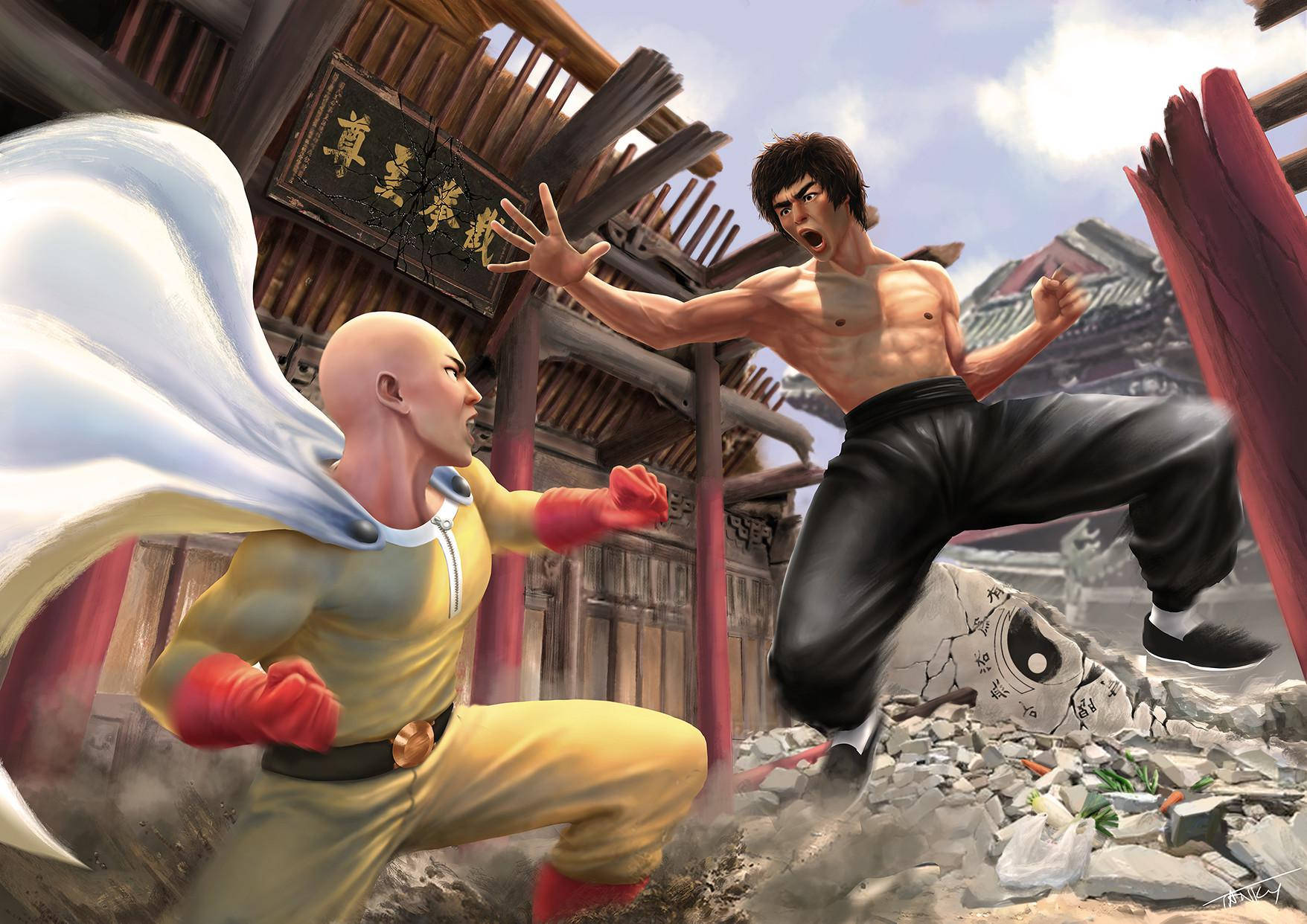 One Punch Man And Bruce Lee Wallpaper