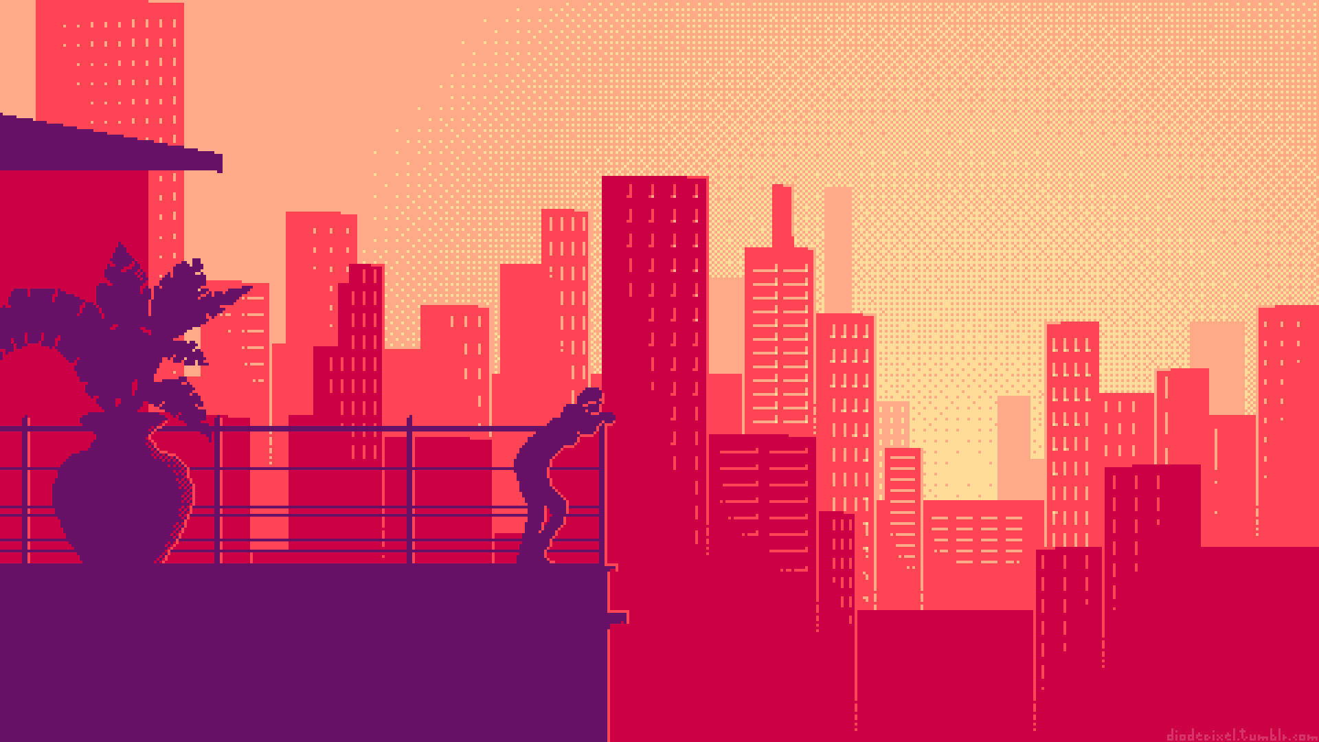 Orange City Pixel Art Wallpaper