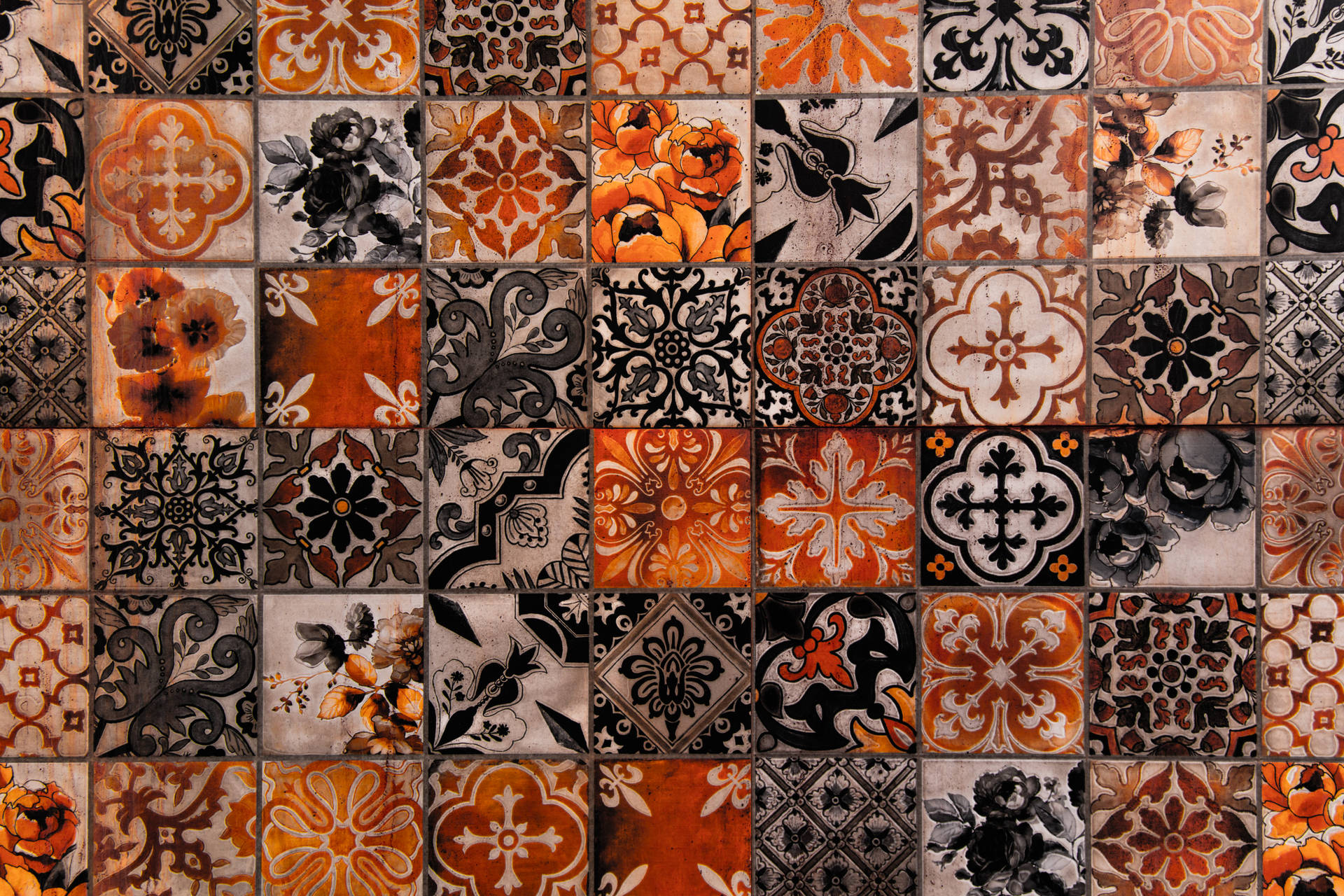 Orange Machuca Tile Pattern Wallpaper