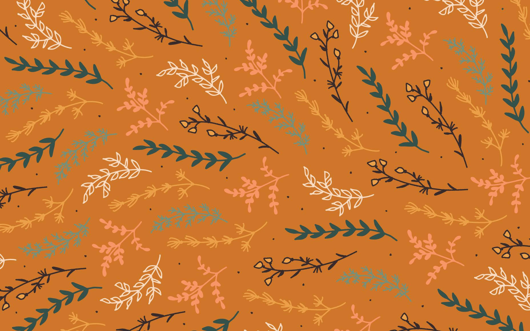 Orange October Branches Pattern Wallpaper