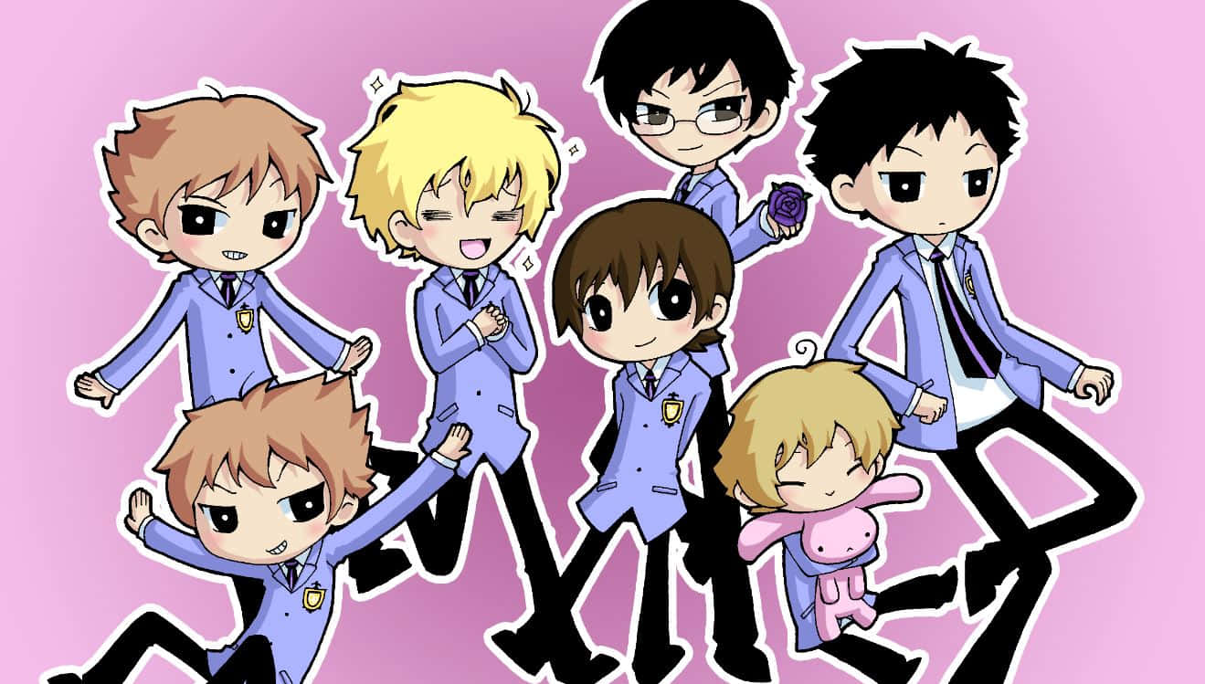 Ouran High School Host Club Main Characters In A Group Pose Wallpaper