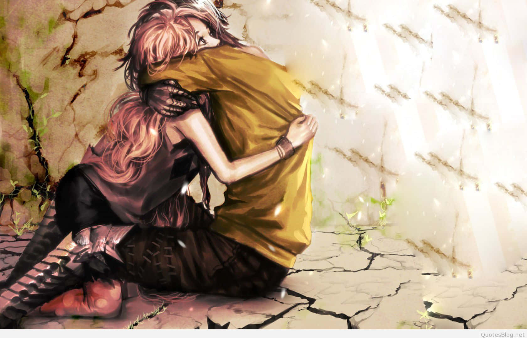 Painted Anime Sad Couple Wallpaper