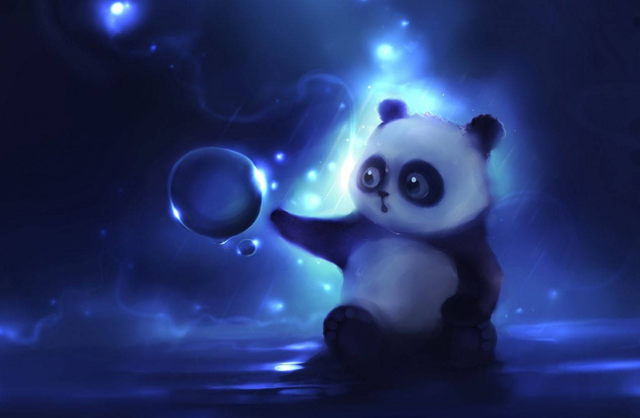 Panda Playing With Bubbles Cute Tablet Wallpaper