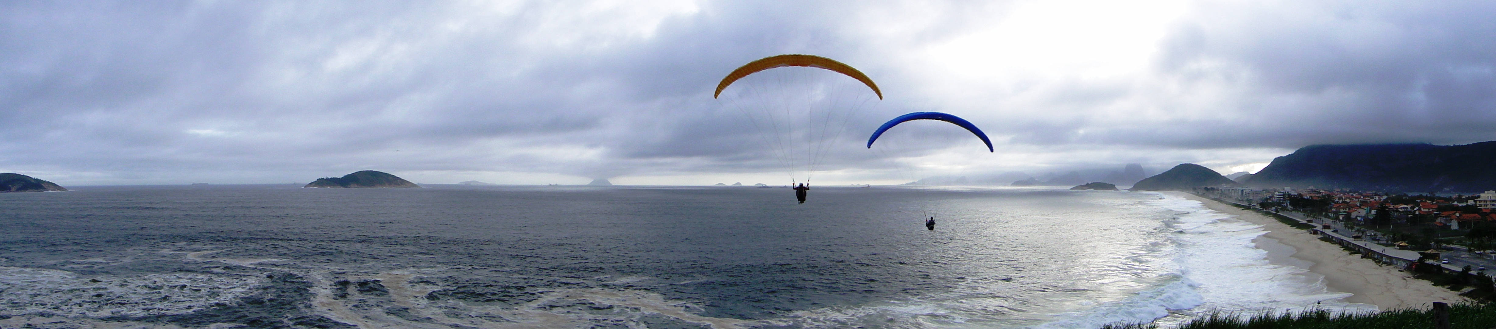 Paragliding Pilots Panoramic Shot Wallpaper