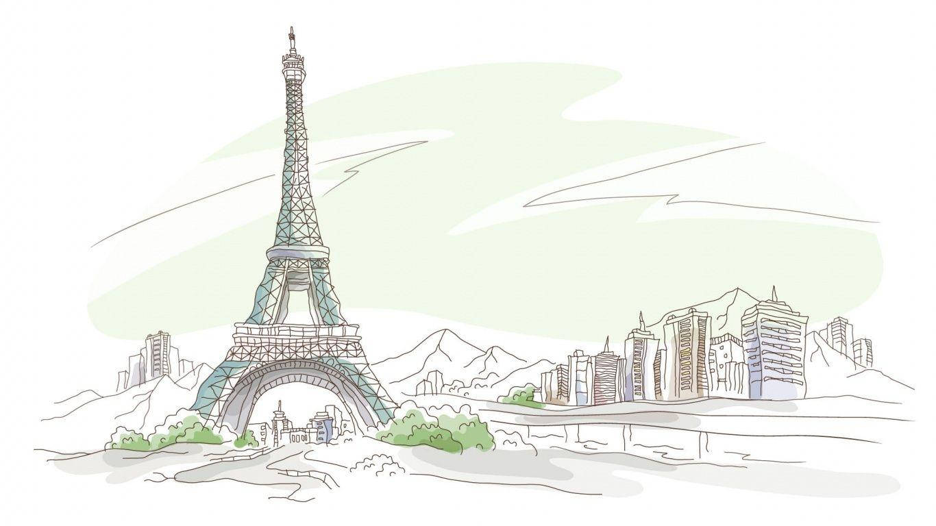 Paris Colored Pencil Drawing Wallpaper