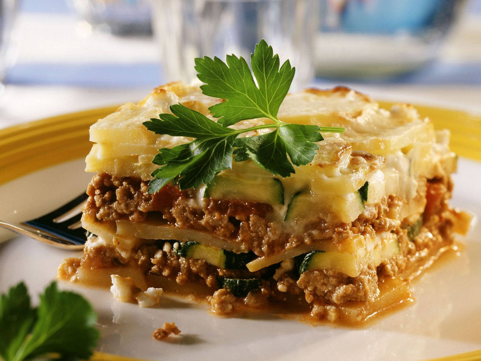 Parsley Leaf Over A Cakey Moussaka Wallpaper