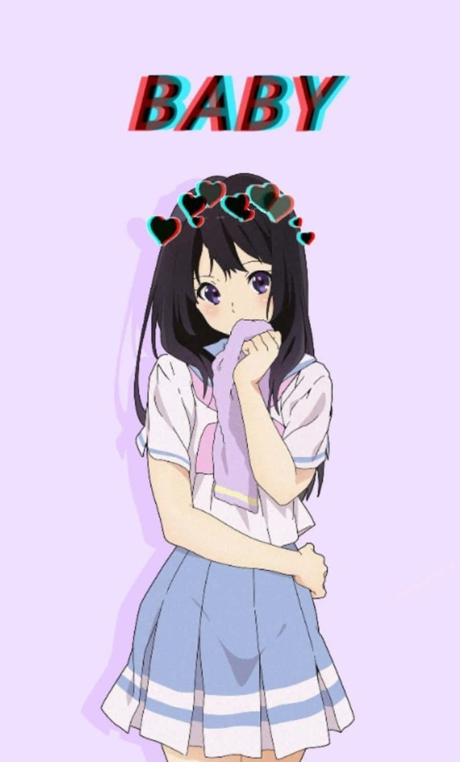 Pastel Cute Glitch Girl Simple Anime Wallpaper