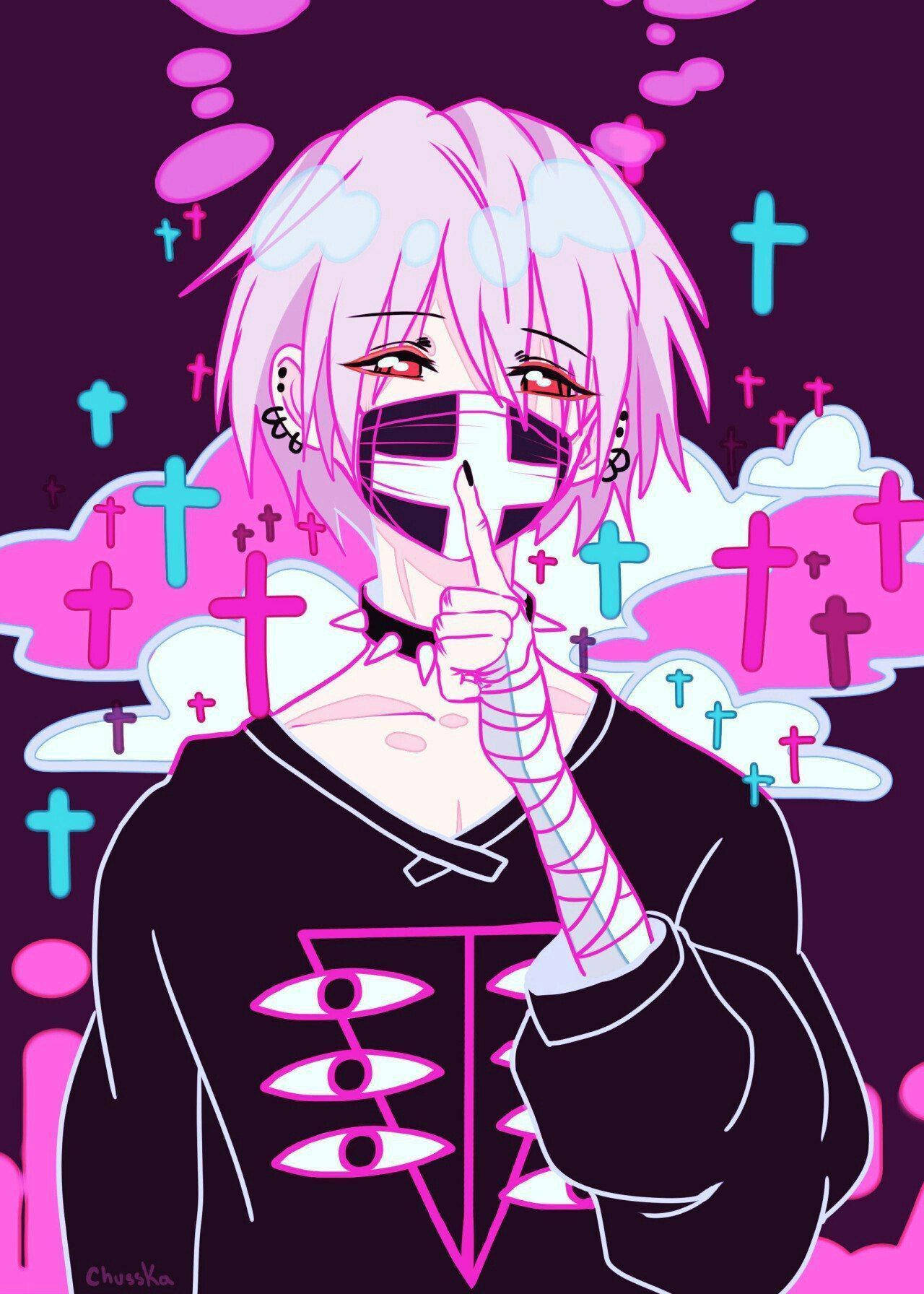 Pastel Goth Anime Boy With Mask Wallpaper