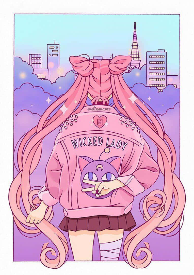 Pastel Sailor Moon Chibiusa Aesthetic Illustration Art Wallpaper