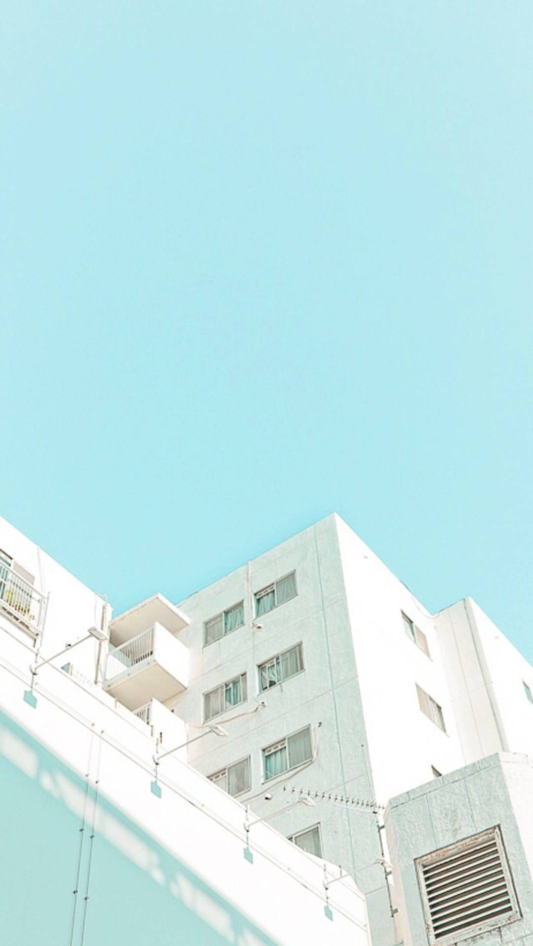 Pastel Teal Building White Wallpaper