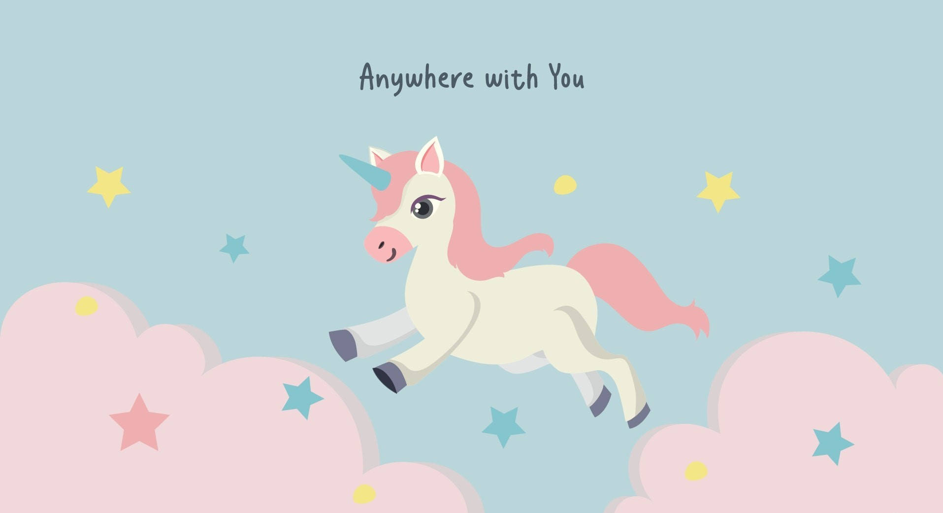 Pastel Teal Unicorn Stars Wallpaper