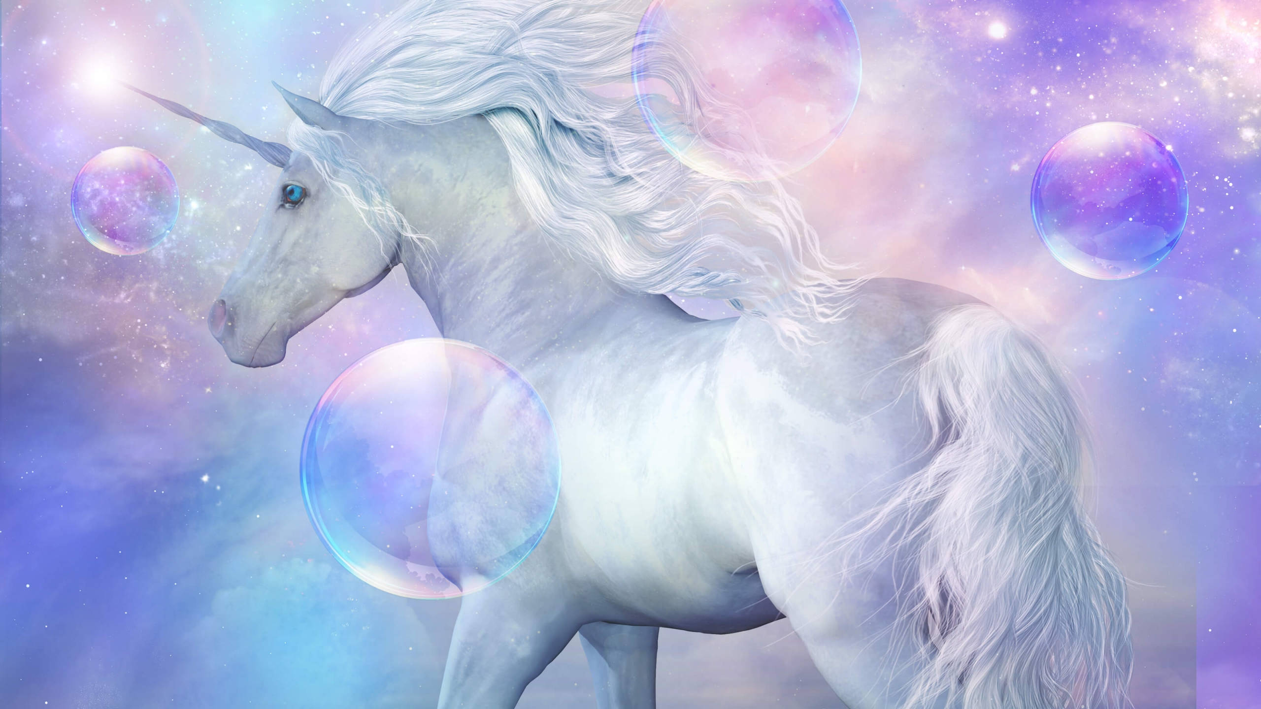 Pastel White Realistic Galaxy Unicorn Wallpaper
