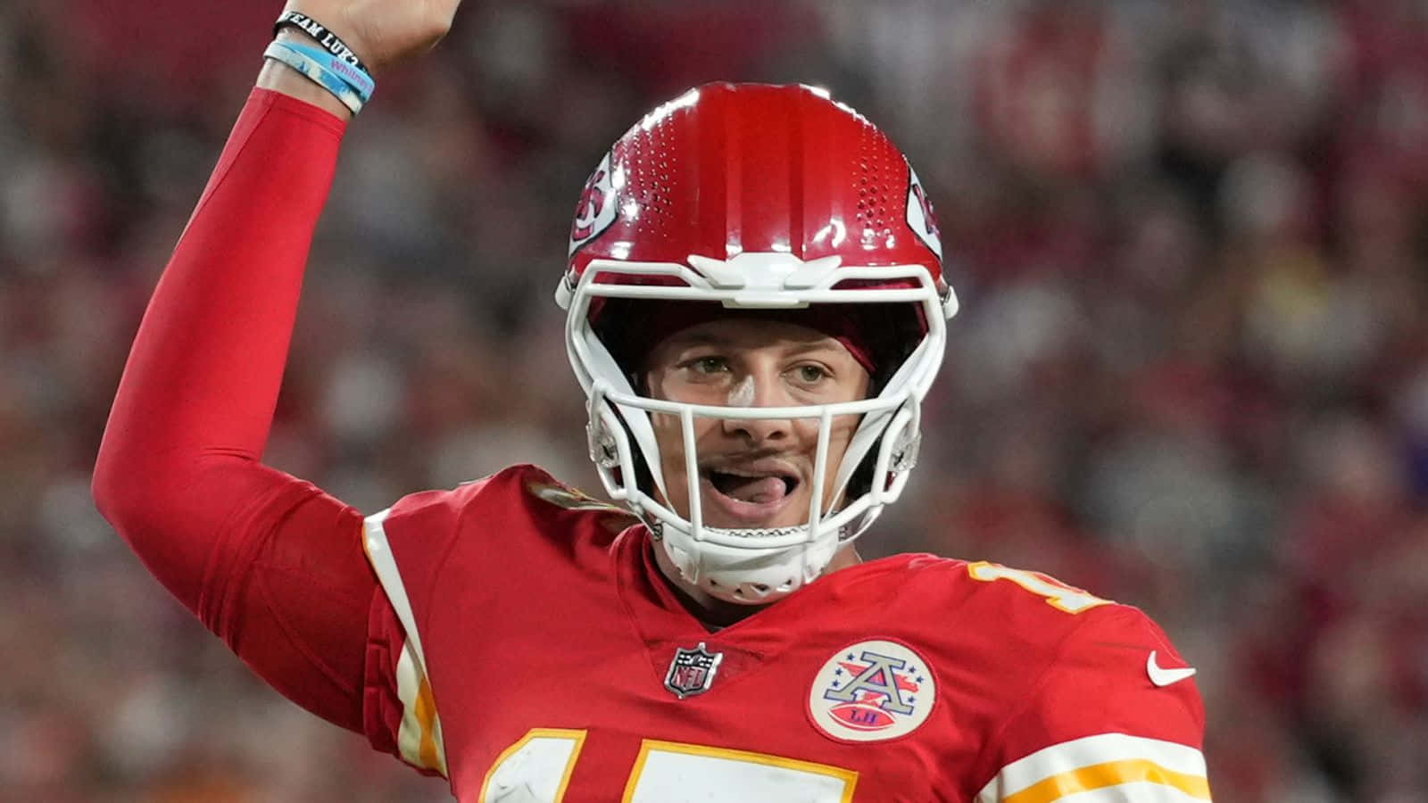 Pat Mahomes With The Kansas City Chief's Championship Rings Wallpaper