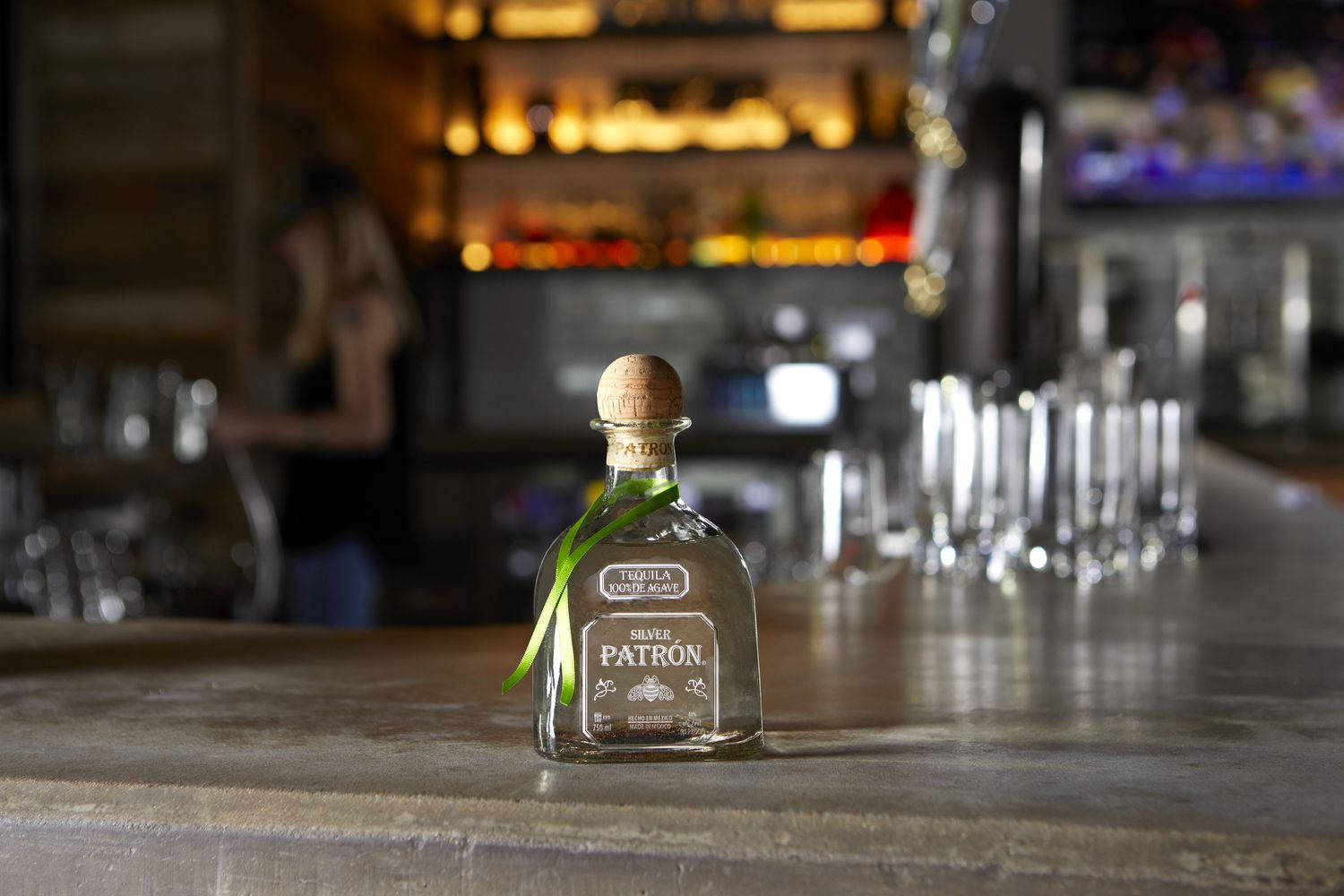 Patron Tequila Silver On Bar Counter Wallpaper