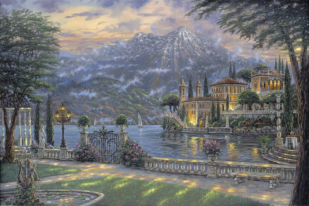 Peaceful Mansion Painting Wallpaper