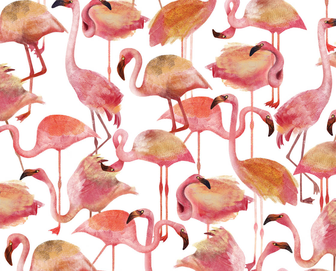 Peach Flamingo Pattern Wallpaper