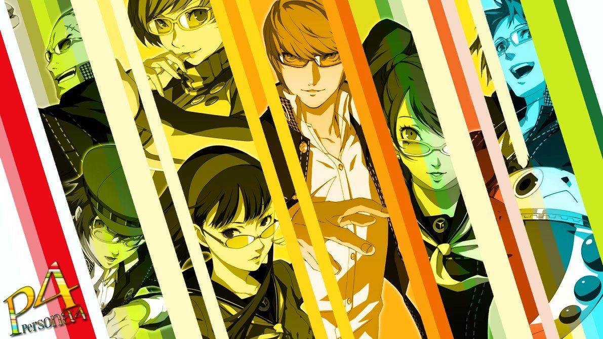 Persona 4 Heroes In Striped Banners Wallpaper
