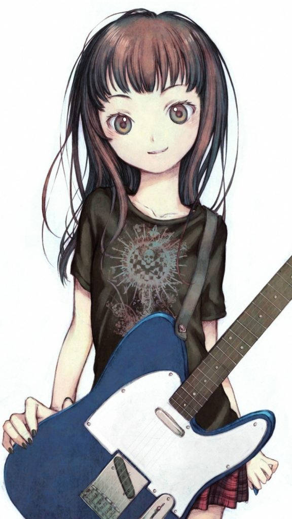 Phone Girl With Guitar Wallpaper