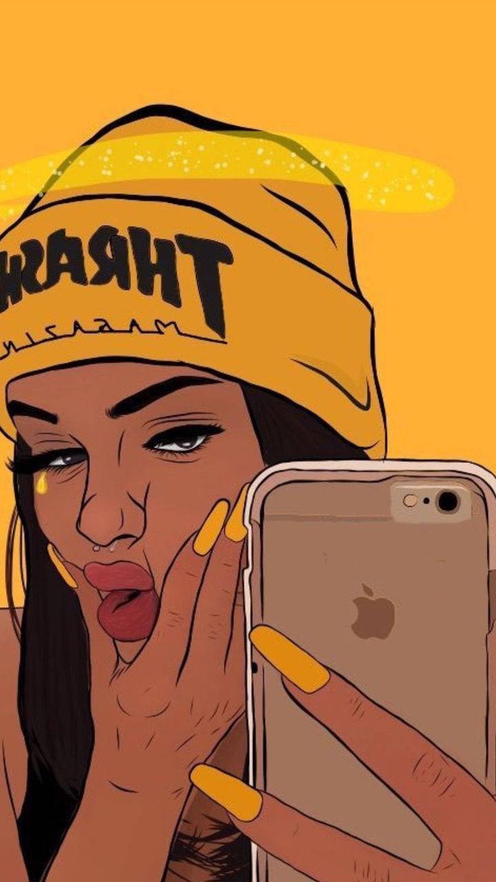 Phone Girl Yellow With Iphone Wallpaper