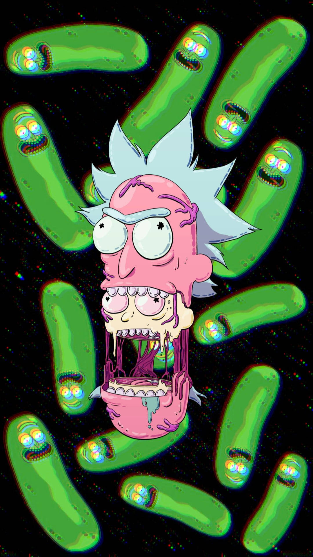 Pickle Rick And Morty Trippy Background Wallpaper